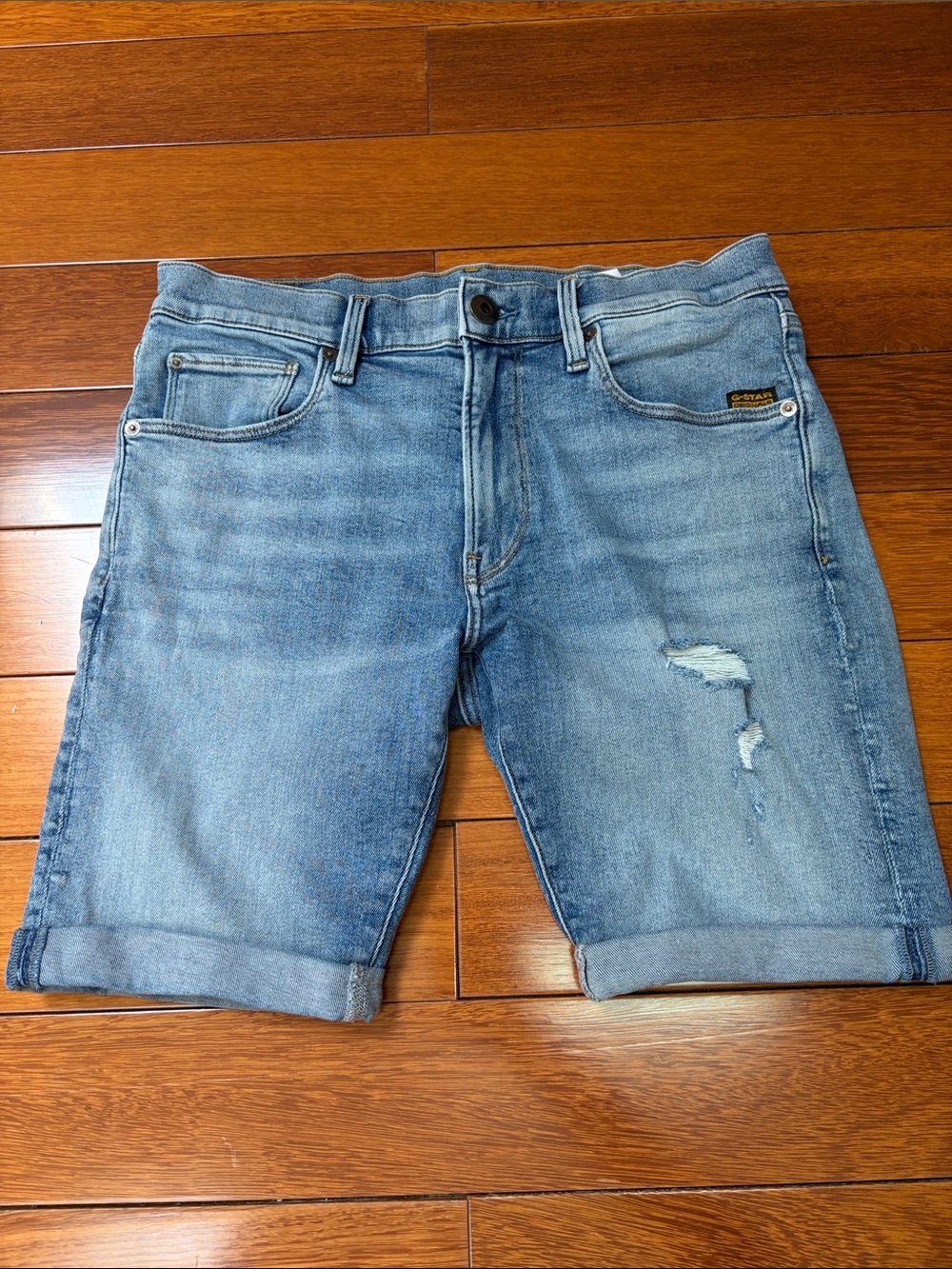 G-Star Light Blue Distressed Jean Shorts slim fit